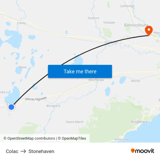 Colac to Stonehaven map