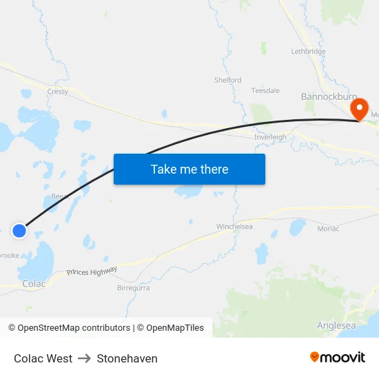 Colac West to Stonehaven map