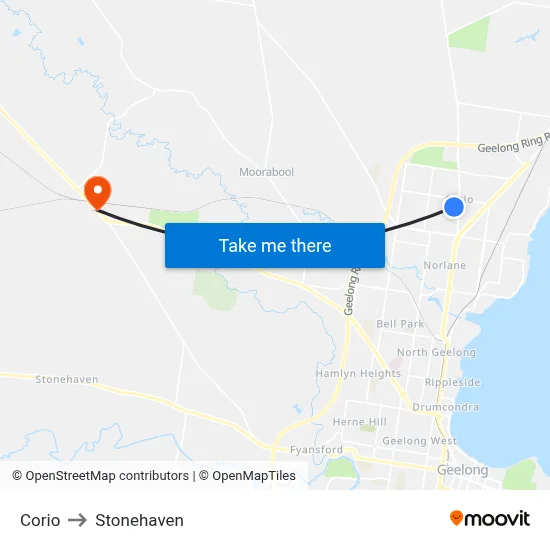 Corio to Stonehaven map
