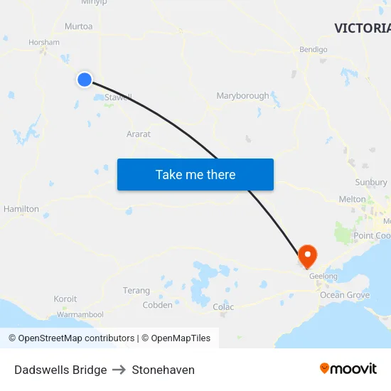 Dadswells Bridge to Stonehaven map