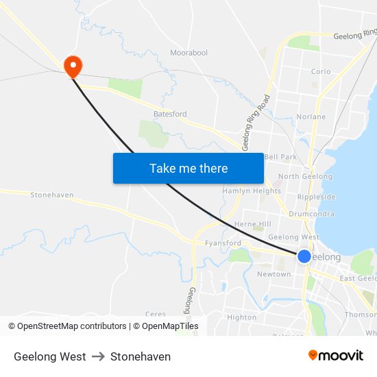 Geelong West to Stonehaven map