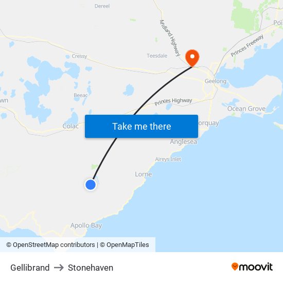 Gellibrand to Stonehaven map