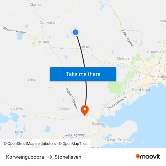 Korweinguboora to Stonehaven map
