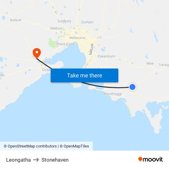 Leongatha to Stonehaven map