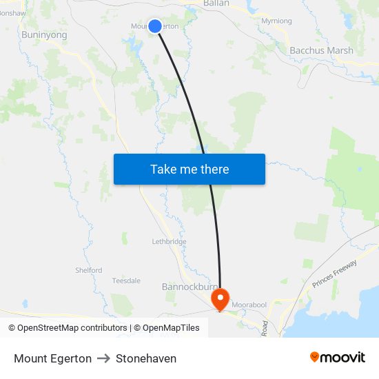 Mount Egerton to Stonehaven map