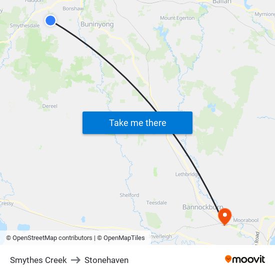 Smythes Creek to Stonehaven map