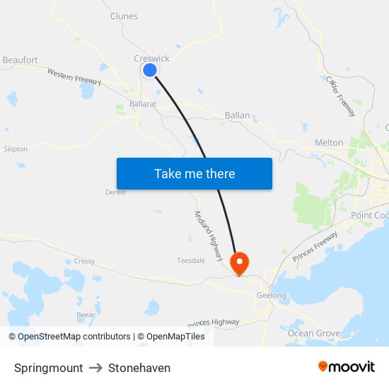 Springmount to Stonehaven map