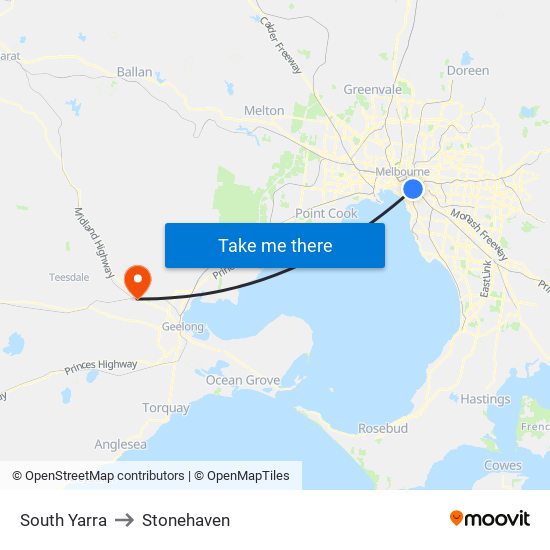 South Yarra to Stonehaven map