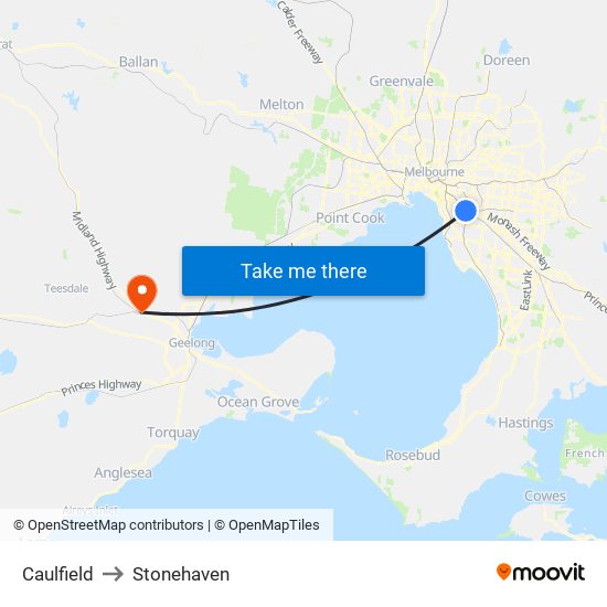 Caulfield to Stonehaven map