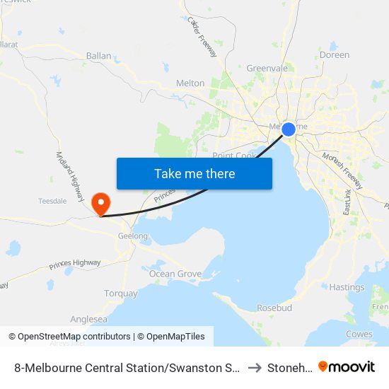 8-Melbourne Central Station/Swanston St (Melbourne City) to Stonehaven map