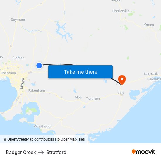 Badger Creek to Stratford map