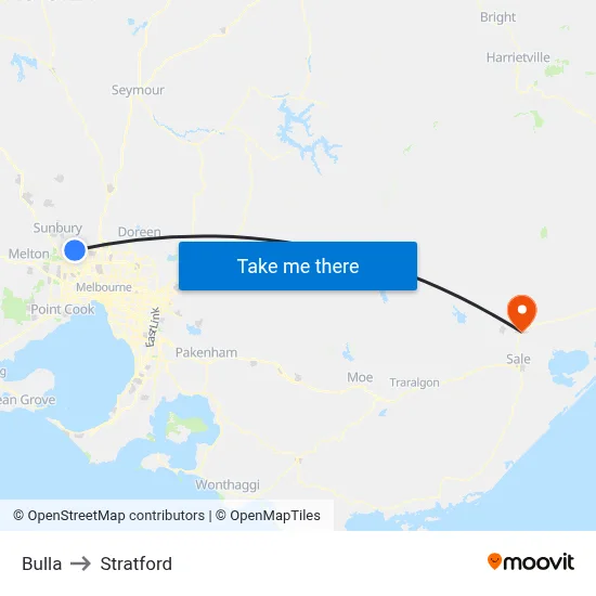 Bulla to Stratford map