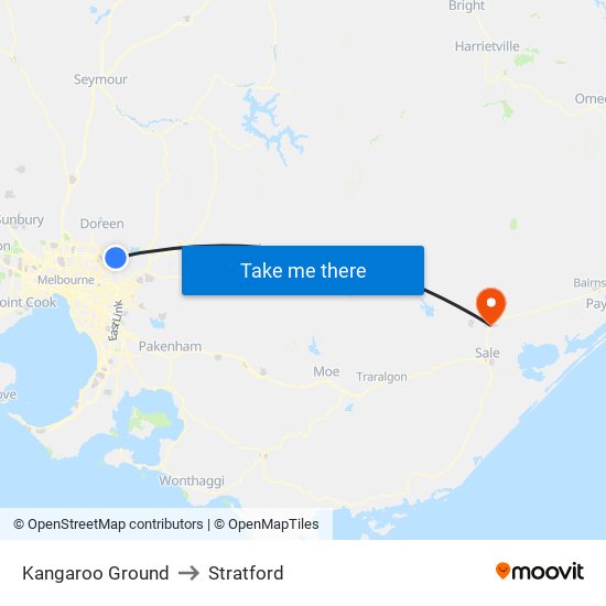 Kangaroo Ground to Stratford map