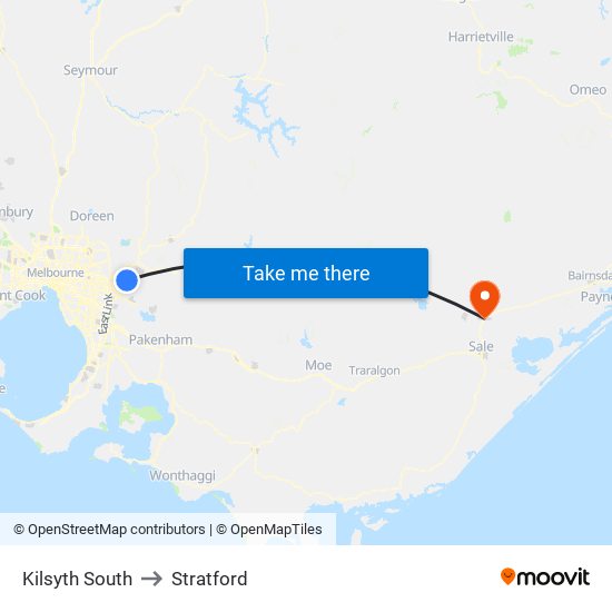 Kilsyth South to Stratford map