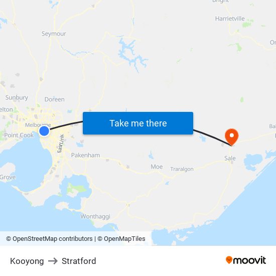 Kooyong to Stratford map