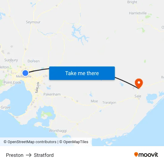 Preston to Stratford map