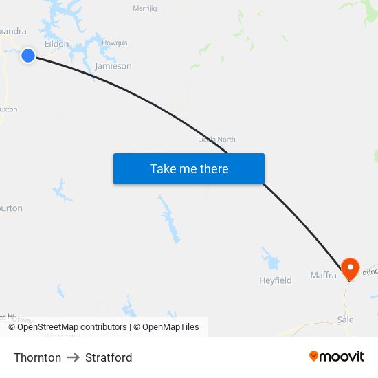 Thornton to Stratford map