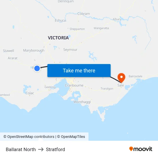 Ballarat North to Stratford map