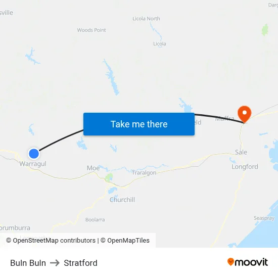 Buln Buln to Stratford map
