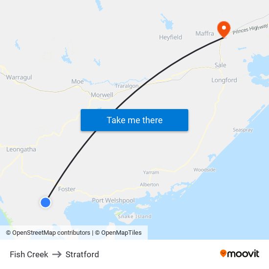 Fish Creek to Stratford map