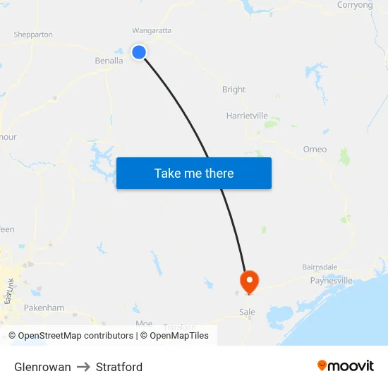 Glenrowan to Stratford map