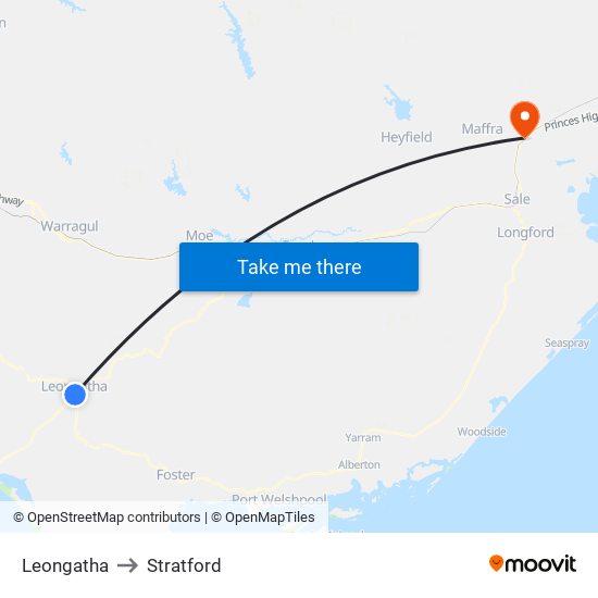 Leongatha to Stratford map