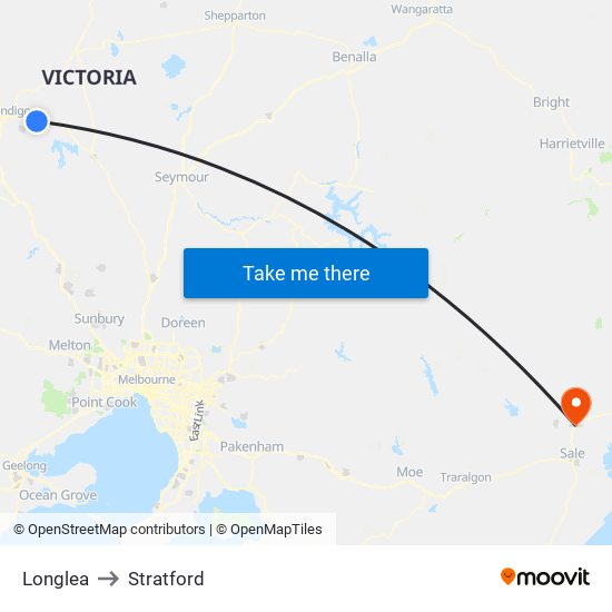 Longlea to Stratford map