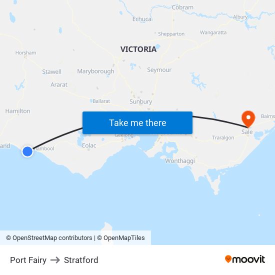 Port Fairy to Stratford map