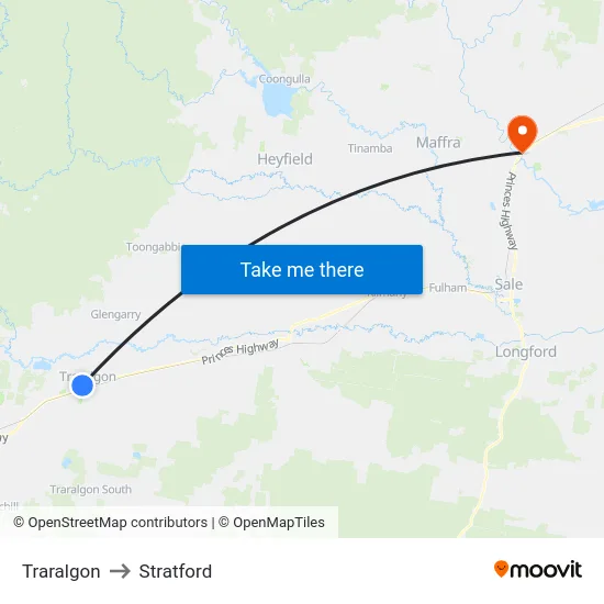 Traralgon to Stratford map