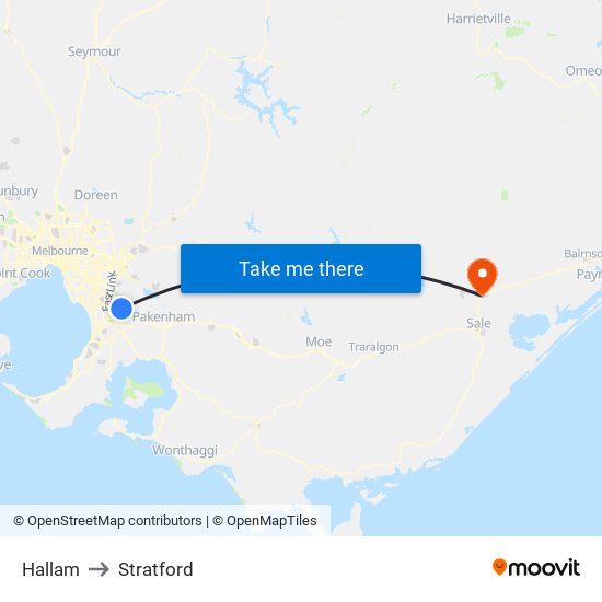 Hallam to Stratford map