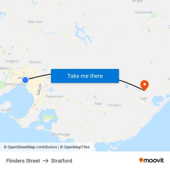 Flinders Street to Stratford map