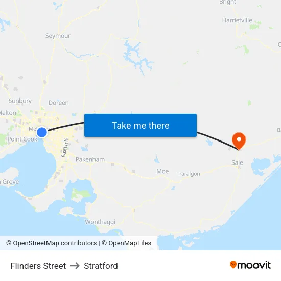 Flinders Street to Stratford map