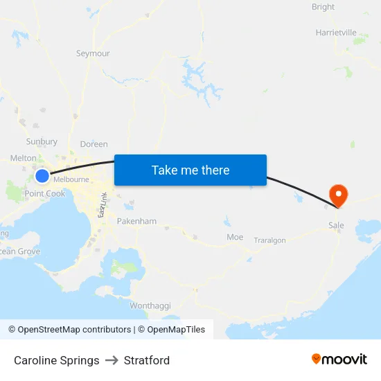 Caroline Springs to Stratford map