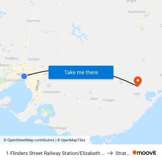 1-Flinders Street Railway Station/Elizabeth St (Melbourne City) to Stratford map