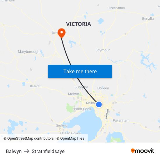 Balwyn to Strathfieldsaye map