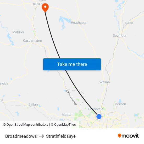 Broadmeadows to Strathfieldsaye map