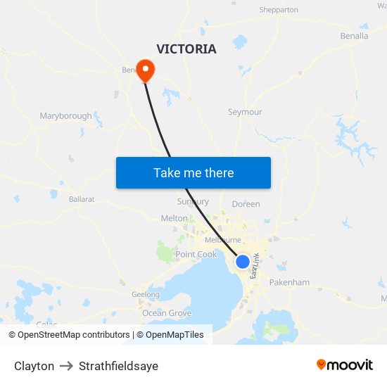 Clayton to Strathfieldsaye map