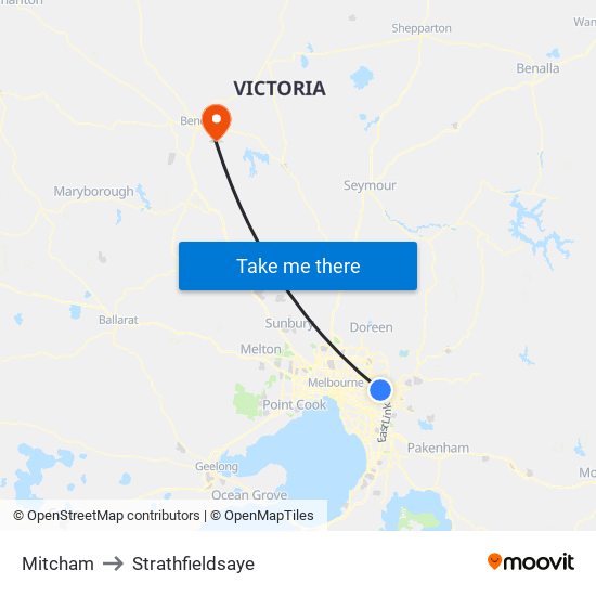 Mitcham to Strathfieldsaye map