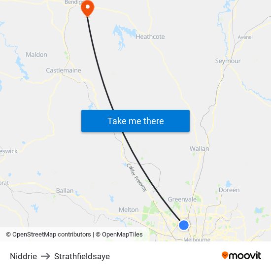 Niddrie to Strathfieldsaye map
