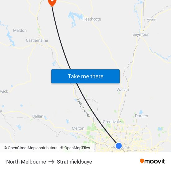 North Melbourne to Strathfieldsaye map