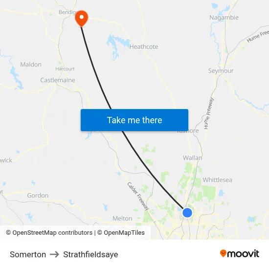 Somerton to Strathfieldsaye map