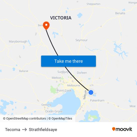 Tecoma to Strathfieldsaye map