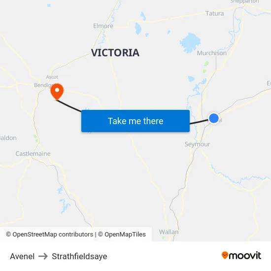 Avenel to Strathfieldsaye map
