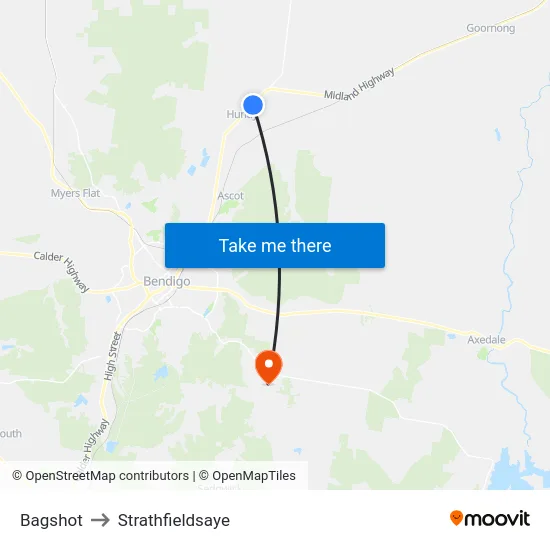 Bagshot to Strathfieldsaye map