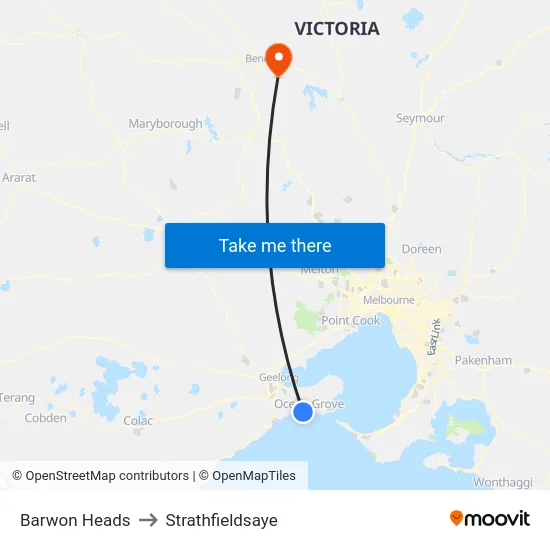 Barwon Heads to Strathfieldsaye map
