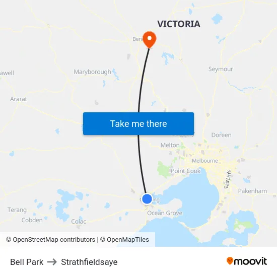 Bell Park to Strathfieldsaye map