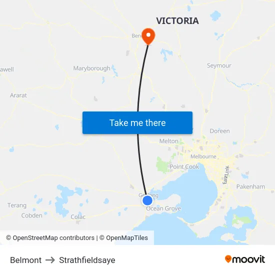 Belmont to Strathfieldsaye map