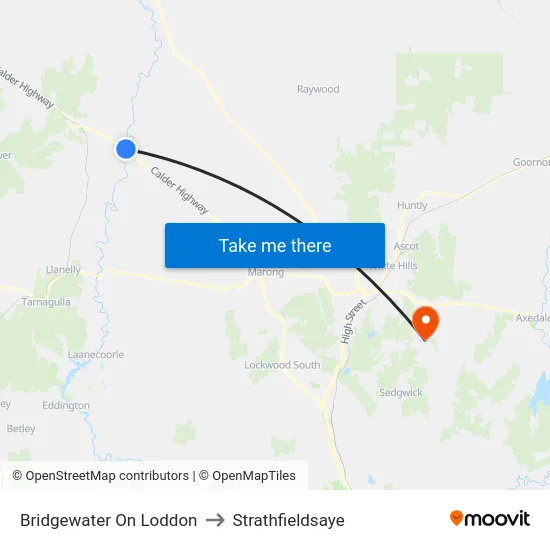 Bridgewater On Loddon to Strathfieldsaye map