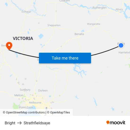 Bright to Strathfieldsaye map