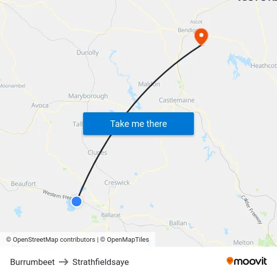 Burrumbeet to Strathfieldsaye map